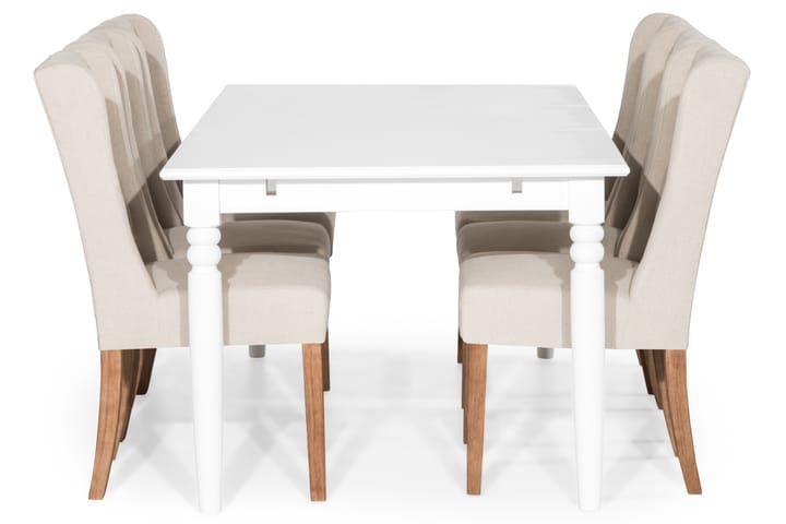 Ruokailuryhmä Hampton 190 cm + 6 Isolde tuolia - Vintage Jalava/Beige - Huonekalut - Pöydät & ruokailuryhmät - Ruokailuryhmä
