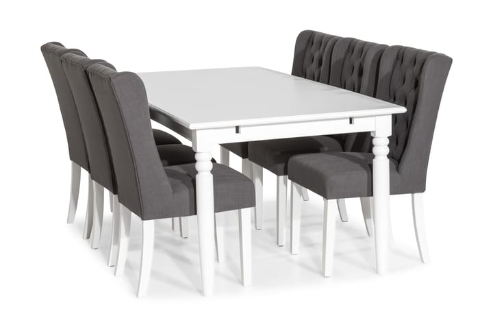 Ruokailuryhmä Hampton 190 cm 6 Isolde tuolia - Vintage Jalava/Valk/Harmaa - Huonekalut - Pöytä & ruokailuryhmä - Ruokailuryhmä