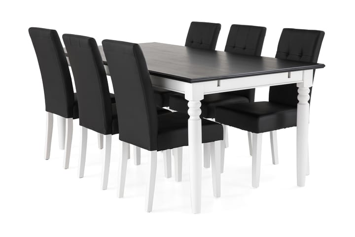 Ruokailuryhmä Hampton 190 cm 6 Leo tuolia - Mahonki/Valkoinen/Musta PU - Huonekalut - Pöydät & ruokailuryhmät - Ruokailuryhmä