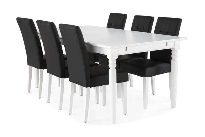 Ruokailuryhmä Hampton 190 cm 6 Leo tuolia - Valkoinen/Musta PU - Huonekalut - Pöydät & ruokailuryhmät - Ruokailuryhmä
