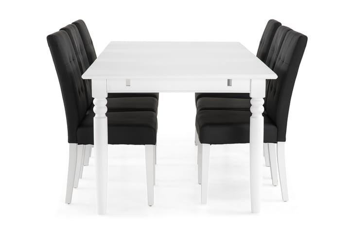 Ruokailuryhmä Hampton 190 cm 6 Leo tuolia - Valkoinen/Musta PU - Huonekalut - Pöytä & ruokailuryhmä - Ruokailuryhmä
