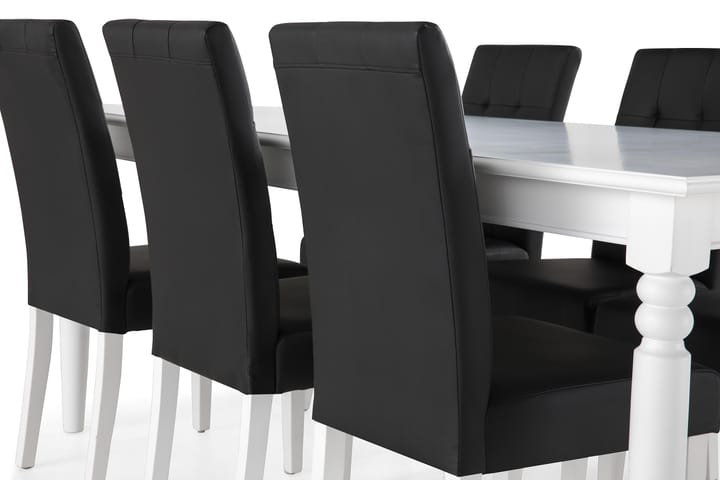 Ruokailuryhmä Hampton 190 cm 6 Leo tuolia - Valkoinen/Musta PU - Huonekalut - Pöytä & ruokailuryhmä - Ruokailuryhmä