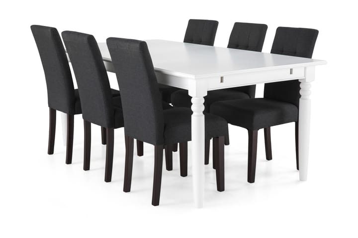 Ruokailuryhmä Hampton 190 cm 6 Leo tuolia - Valkoinen/T.harmaa/T.ruskea - Huonekalut - Pöytä & ruokailuryhmä - Ruokailuryhmä