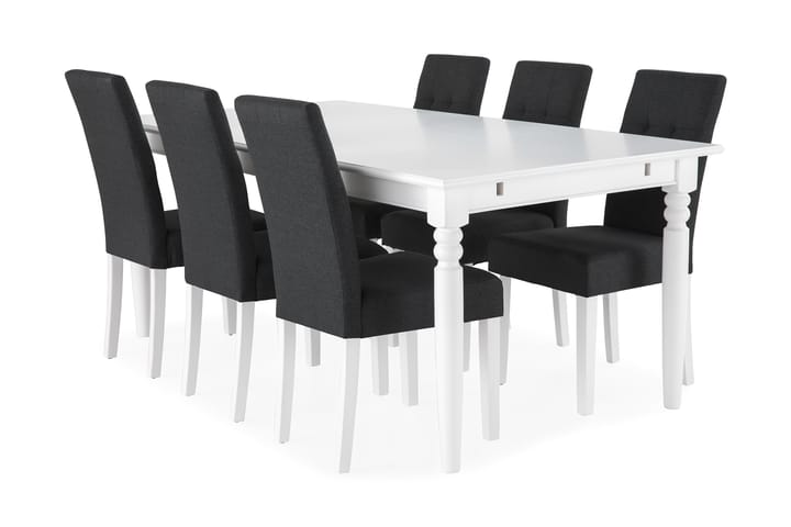 Ruokailuryhmä Hampton 190 cm 6 Leo tuolia - Valkoinen/Tummanharmaa - Huonekalut - Pöydät & ruokailuryhmät - Ruokailuryhmä