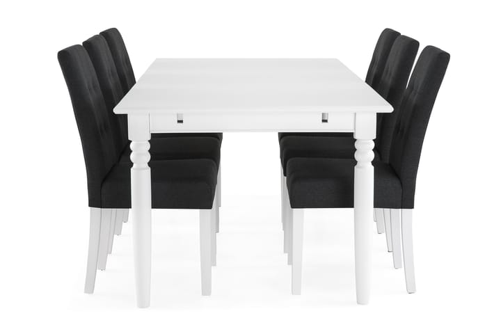 Ruokailuryhmä Hampton 190 cm 6 Leo tuolia - Valkoinen/Tummanharmaa - Huonekalut - Pöytä & ruokailuryhmä - Ruokailuryhmä