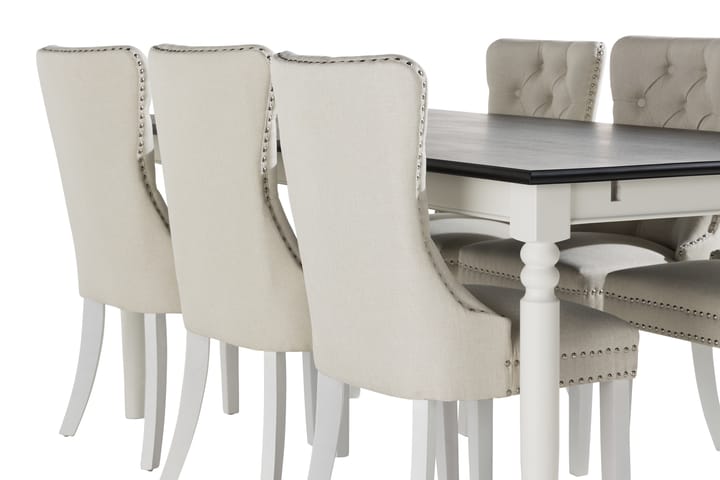 Ruokailuryhmä Hampton 190 cm 6 Lossmen tuolia - Valkoinen/Musta - Huonekalut - Pöytä & ruokailuryhmä - Ruokailuryhmä