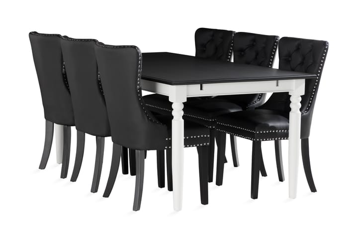 Ruokailuryhmä Hampton 190 cm 6 Lossmen tuolia - Valkoinen/Musta - Huonekalut - Pöytä & ruokailuryhmä - Ruokailuryhmä