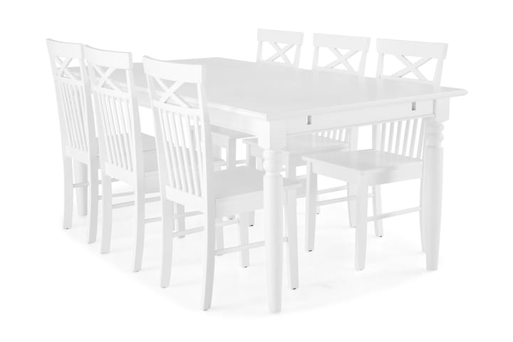 Ruokailuryhmä Hampton 190 cm 6 Matilda tuolia - Valkoinen - Huonekalut - Pöytä & ruokailuryhmä - Ruokailuryhmä