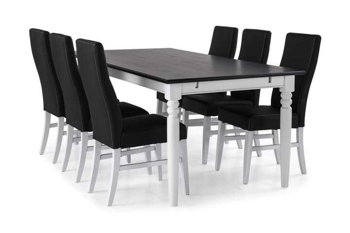 Ruokailuryhmä Hampton 190 cm 6 Max tuolia - Mahonki/Valkoinen/Musta PU - Huonekalut - Pöydät & ruokailuryhmät - Ruokailuryhmä