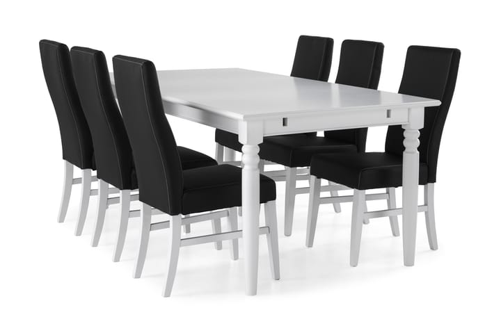 Ruokailuryhmä Hampton 190 cm 6 Max tuolia - Valkoinen/Musta PU - Huonekalut - Pöydät & ruokailuryhmät - Ruokailuryhmä