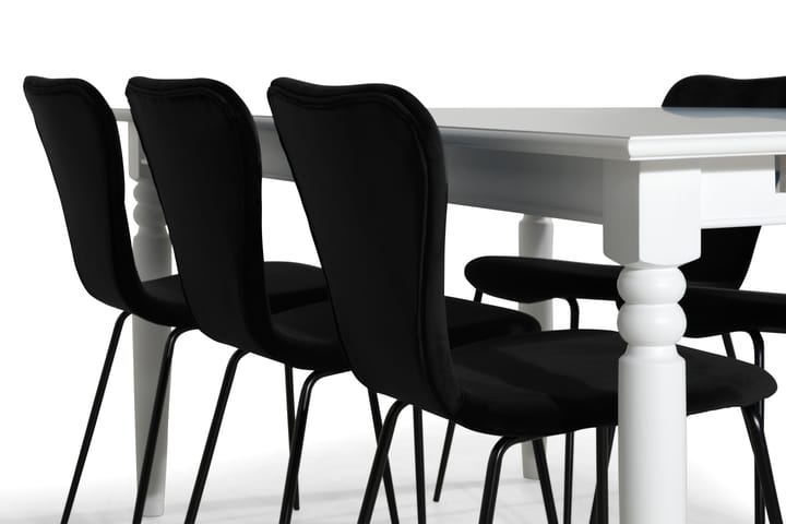 Ruokailuryhmä Hampton 190 cm 6 Miko tuolia Sametti - Valkoinen/Musta - Huonekalut - Pöytä & ruokailuryhmä - Ruokailuryhmä