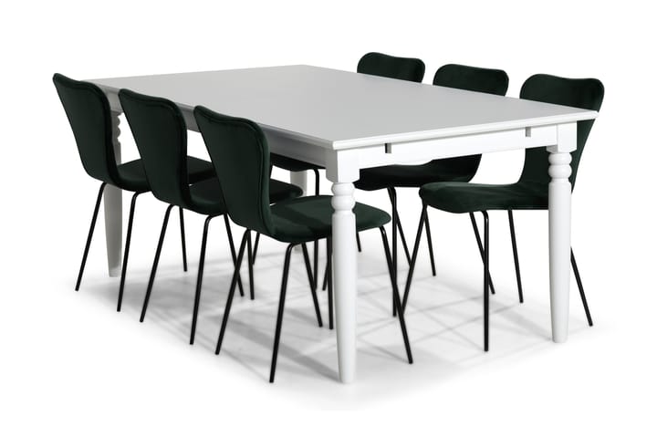 Ruokailuryhmä Hampton 190 cm 6 Miko tuolia Sametti - Valkoinen/Vihreä - Huonekalut - Pöydät & ruokailuryhmät - Ruokailuryhmä