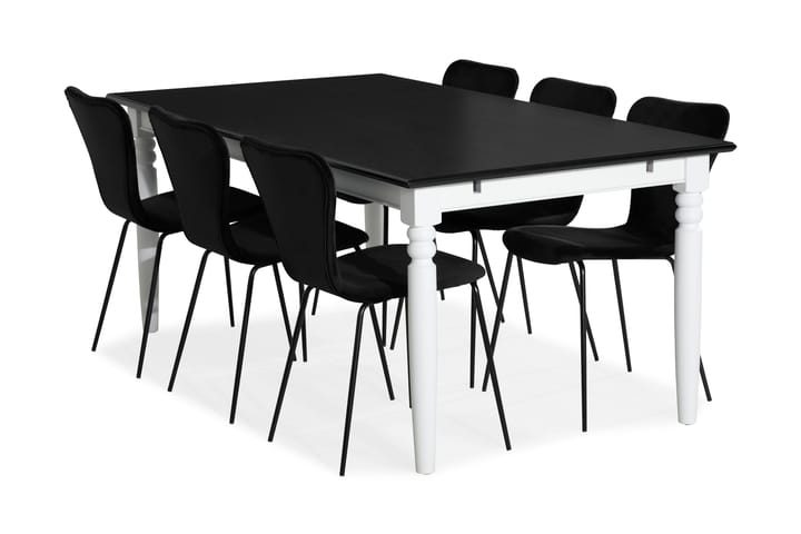 Ruokailuryhmä Hampton 190 cm Mahonkiviilu 6 Miko tuolia Sa - Valkoinen/Musta - Huonekalut - Pöytä & ruokailuryhmä - Ruokailuryhmä