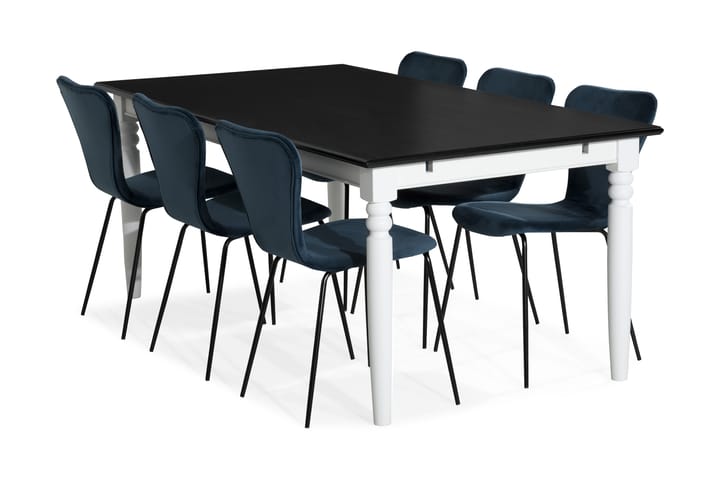 Ruokailuryhmä Hampton 190 cm Mahonkiviilu 6 Miko tuolia Sa - Valkoinen/Sininen - Huonekalut - Pöytä & ruokailuryhmä - Ruokailuryhmä