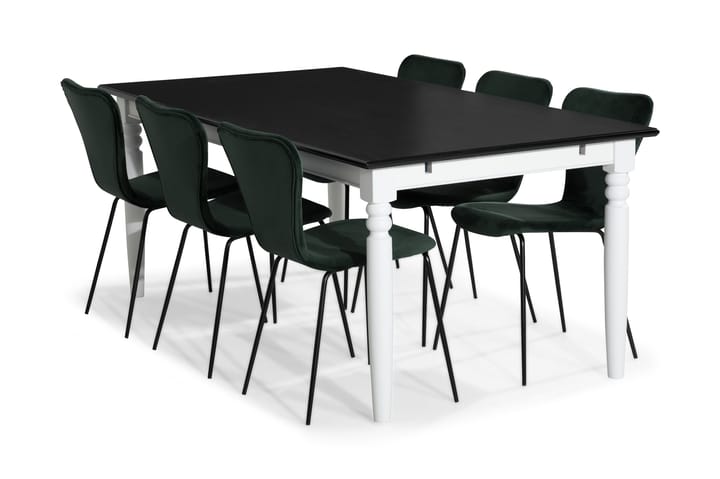 Ruokailuryhmä Hampton 190 cm Mahonkiviilu 6 Miko tuolia Sa - Valkoinen/Vihreä - Huonekalut - Pöytä & ruokailuryhmä - Ruokailuryhmä