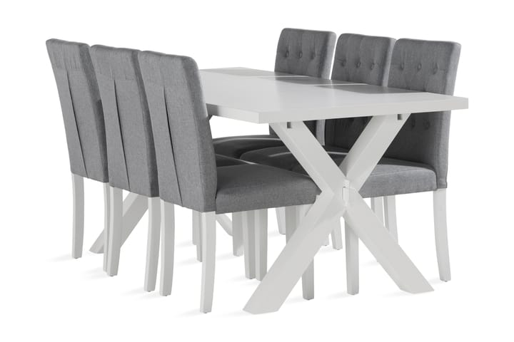 Ruokailuryhmä Hannah 180 cm 6 Sonnarp tuolia - Valkoinen - Huonekalut - Pöytä & ruokailuryhmä - Ruokailuryhmä
