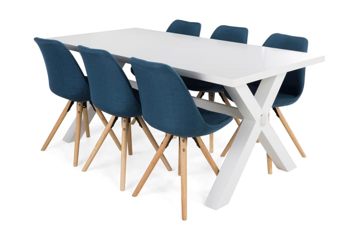 Ruokailuryhmä Hannah 6 Anton tuolia - Valkoinen/Sininen - Huonekalut - Pöytä & ruokailuryhmä - Ruokapöydät & keittiön pöydät