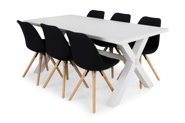 Ruokailuryhmä Hannah 6 Anton tuolia - Valkoinen/Tummanharmaa - Huonekalut - Pöytä & ruokailuryhmä - Ruokapöydät & keittiön pöydät