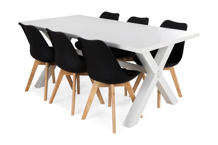 Ruokailuryhmä Hannah 6 Erin tuolia - Valkoinen/Musta - Huonekalut - Pöytä & ruokailuryhmä - Ruokapöydät & keittiön pöydät