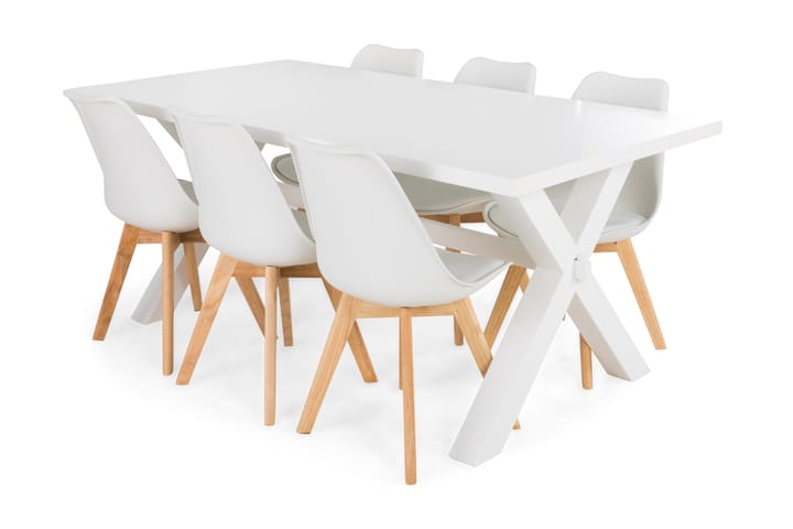 Ruokailuryhmä Hannah 6 Erin tuolia - Valkoinen/Valkoinen - Huonekalut - Pöytä & ruokailuryhmä - Ruokapöydät & keittiön pöydät