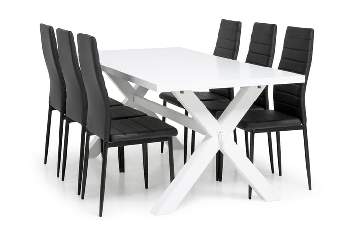Ruokailuryhmä Hannah 6 Fred tuolia - Valkoinen/Musta - Huonekalut - Pöytä & ruokailuryhmä - Ruokailuryhmä