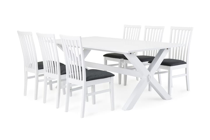 Ruokailuryhmä Hannah 6 Lowisa tuolilla Valkoinen/harmaa - Huonekalut - Pöydät & ruokailuryhmät - Ruokailuryhmä