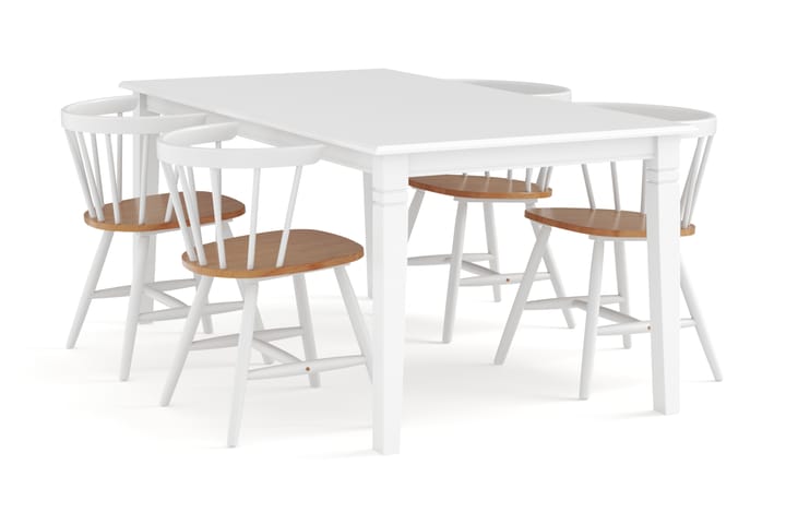 Ruokailuryhmä Hartford 180 cm sis 4 Varisa tuolia - Valkoinen/Ruskea - Huonekalut - Pöytä & ruokailuryhmä - Ruokailuryhmä