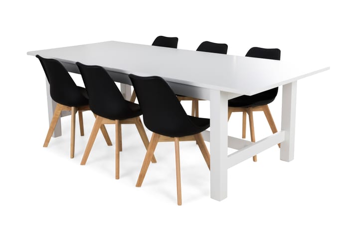 Ruokailuryhmä Isadora 6 Erin tuolia - Valkoinen/Musta - Huonekalut - Pöytä & ruokailuryhmä - Ruokailuryhmä