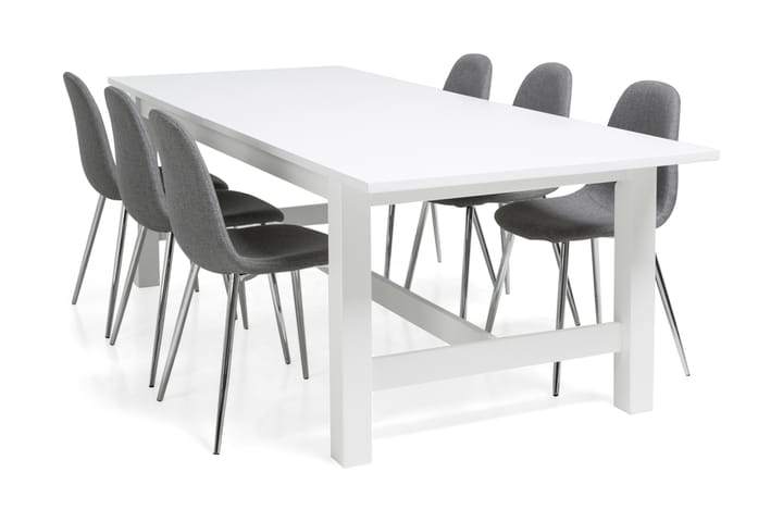 Ruokailuryhmä Isadora 6 Naira tuolia - Valkoinen/Harmaa/Kromi - Huonekalut - Pöytä & ruokailuryhmä - Ruokailuryhmä
