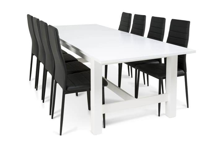 Ruokailuryhmä Isadora 8 Fred tuolia - Valkoinen/Musta PU/Musta - Huonekalut - Pöytä & ruokailuryhmä - Ruokailuryhmä