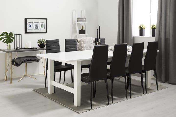 Ruokailuryhmä Isadora 8 Fred tuolia - Valkoinen/Musta PU/Musta - Huonekalut - Pöytä & ruokailuryhmä - Ruokailuryhmä