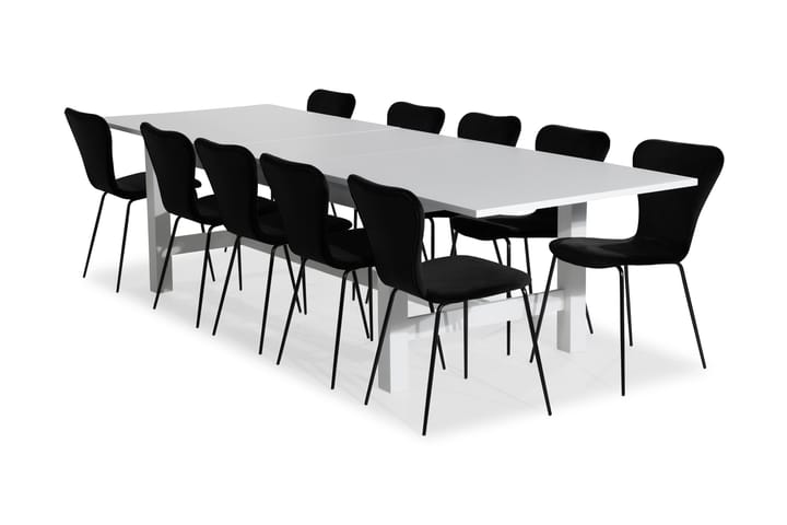Ruokailuryhmä Isadora Jatkettava 240 cm 10 Miko tuolia Sam - Valkoinen/Musta - Huonekalut - Pöytä & ruokailuryhmä - Ruokapöydät & keittiön pöydät