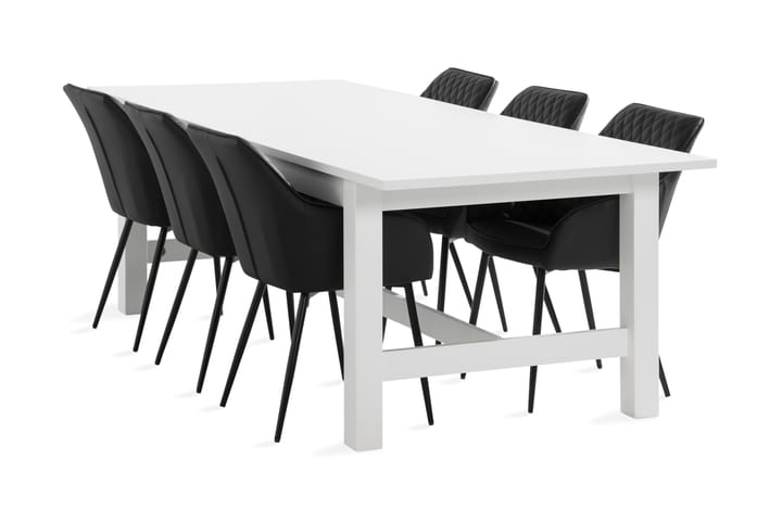 Ruokailuryhmä Isadora Jatkettava 240 cm + 6 Olingdal tuolia - Valkoinen/Musta - Huonekalut - Pöytä & ruokailuryhmä - Ruokailuryhmä
