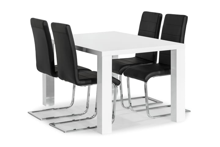 Ruokailuryhmä Jack 140x90 cm 4 tuolia - Valkoinen/Musta/kromi - Huonekalut - Pöydät & ruokailuryhmät - Ruokailuryhmä