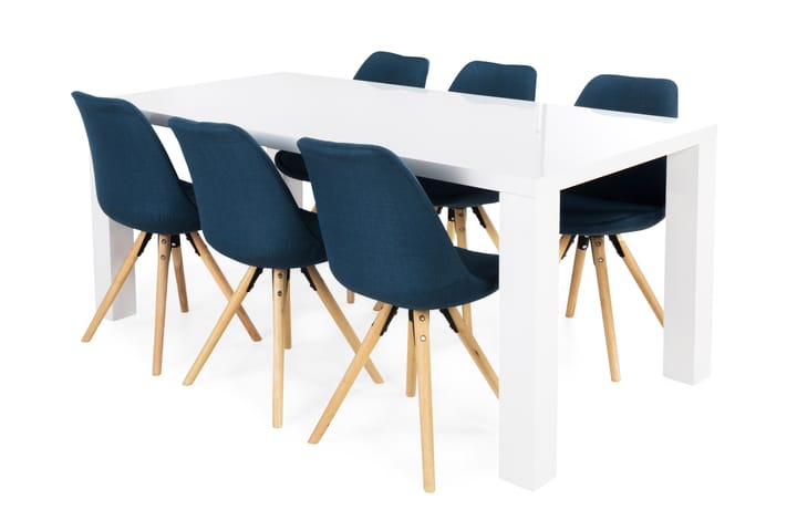 Ruokailuryhmä Jack 6 Erin tuolia - Valkoinen/Tummansininen - Huonekalut - Pöytä & ruokailuryhmä - Ruokailuryhmä