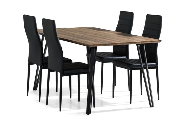 Ruokailuryhmä Jaunita 160 cm 4 Fred tuolia - Ruskea/Musta - Huonekalut - Pöytä & ruokailuryhmä - Ruokailuryhmä