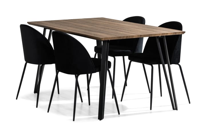 Ruokailuryhmä Jaunita 160 cm 4 Gerardo tuolia Sametti - Ruskea/Musta - Huonekalut - Pöytä & ruokailuryhmä - Ruokapöydät & keittiön pöydät
