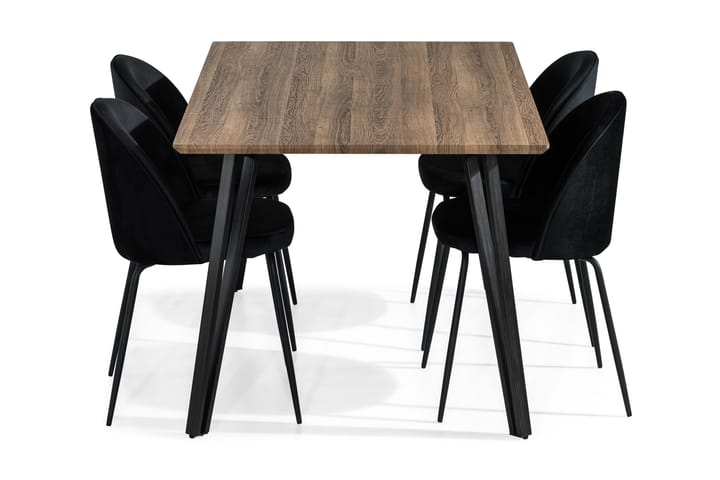 Ruokailuryhmä Jaunita 160 cm 4 Gerardo tuolilla Sametti - Ruskea/Musta - Huonekalut - Pöydät & ruokailuryhmät - Ruokailuryhmä