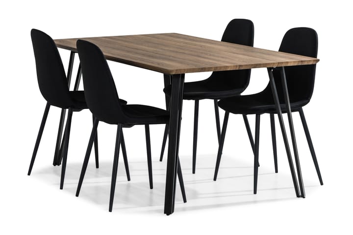 Ruokailuryhmä Jaunita 160 cm 4 Naira tuolia - Ruskea/Musta - Huonekalut - Pöydät & ruokailuryhmät - Ruokapöydät & keittiön pöydät