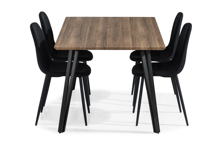 Ruokailuryhmä Jaunita 160 cm 4 Naira tuolia - Ruskea/Musta - Huonekalut - Pöytä & ruokailuryhmä - Ruokailuryhmä