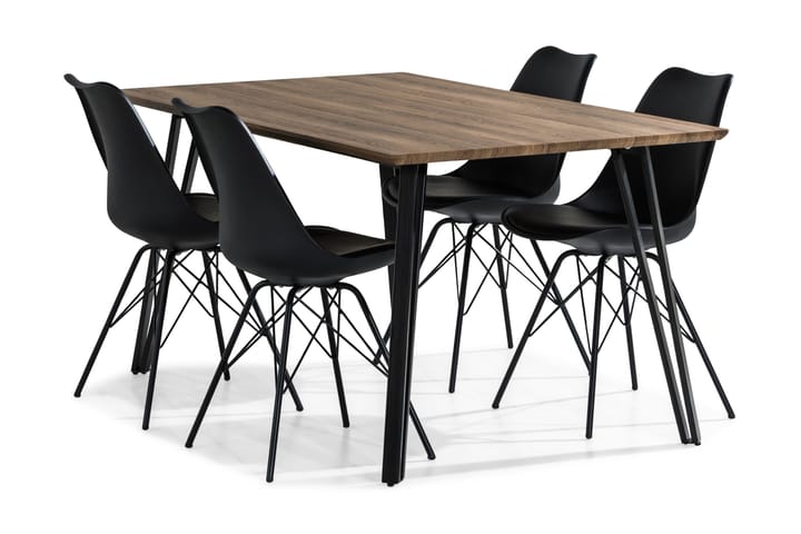 Ruokailuryhmä Jaunita 160 cm 4 Scale tuolia - Ruskea/Musta - Huonekalut - Pöytä & ruokailuryhmä - Ruokailuryhmä