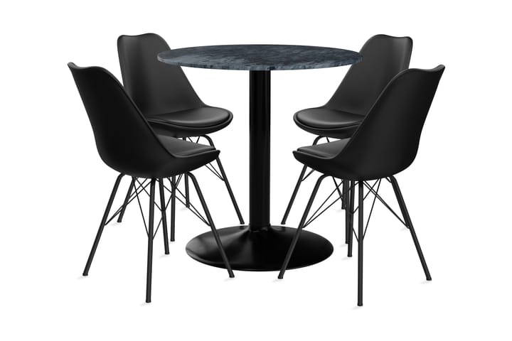 Ruokailuryhmä Justine 100 cm Pyöreä Marmori 4 Scale tuolia - Harmaa/Musta - Huonekalut - Pöytä & ruokailuryhmä - Ruokailuryhmä