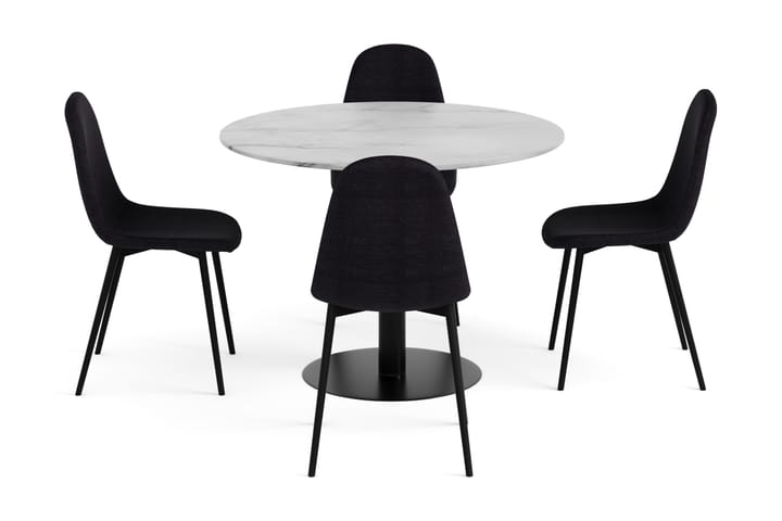 Ruokailuryhmä Justine 106 cm Pyöreä Marmori 4 Naira tuolia - Valkoinen/Musta - Huonekalut - Pöytä & ruokailuryhmä - Ruokailuryhmä