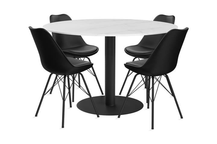 Ruokailuryhmä Justine 106 cm Pyöreä Marmori 4 Scale tuolia - Valkoinen/Musta - Huonekalut - Pöytä & ruokailuryhmä - Ruokailuryhmä