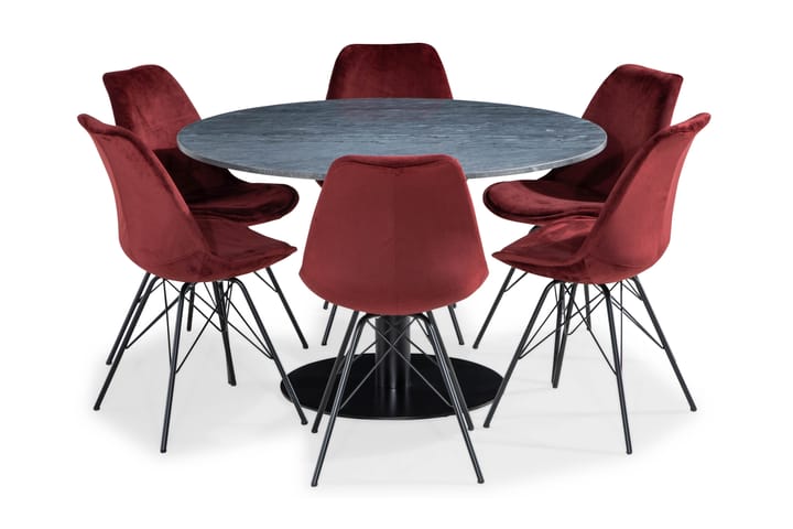 Ruokailuryhmä Justine 120 cm Pyör Marmori 6 Scale tuolia Sam - Musta/Harmaa/Punainen - Huonekalut - Pöytä & ruokailuryhmä - Ruokapöydät & keittiön pöydät