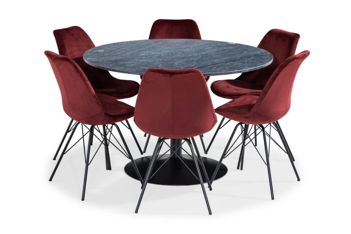 Ruokailuryhmä Justine 120 cm Pyör Marmori 6 Scale tuolia Sam - Musta/Harmaa/Punainen - Huonekalut - Pöydät & ruokailuryhmät - Ruokapöydät & keittiön pöydät