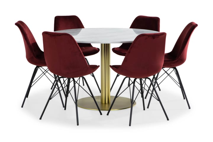Ruokailuryhmä Justine 120 cm Pyör Marmori 6 Scale tuolia Sam - Valk/Harj. messinki/Punainen - Huonekalut - Pöytä & ruokailuryhmä - Ruokapöydät & keittiön pöydät