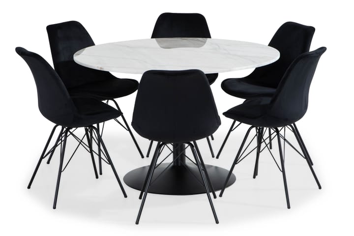 Ruokailuryhmä Justine 120 cm Pyör Marmori 6 Scale tuolia Sam - Valkoinen/Musta/Musta - Huonekalut - Pöydät & ruokailuryhmät - Ruokailuryhmä