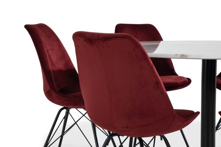 Ruokailuryhmä Justine 120 cm Pyör Marmori 6 Scale tuolia Sam - Valkoinen/Musta/Punainen - Huonekalut - Pöytä & ruokailuryhmä - Ruokailuryhmä