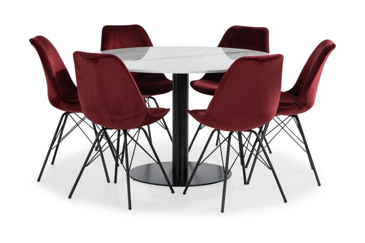 Ruokailuryhmä Justine 120 cm Pyör Marmori 6 Scale tuolia Sam - Valkoinen/Musta/Punainen - Huonekalut - Pöydät & ruokailuryhmät - Ruokailuryhmä